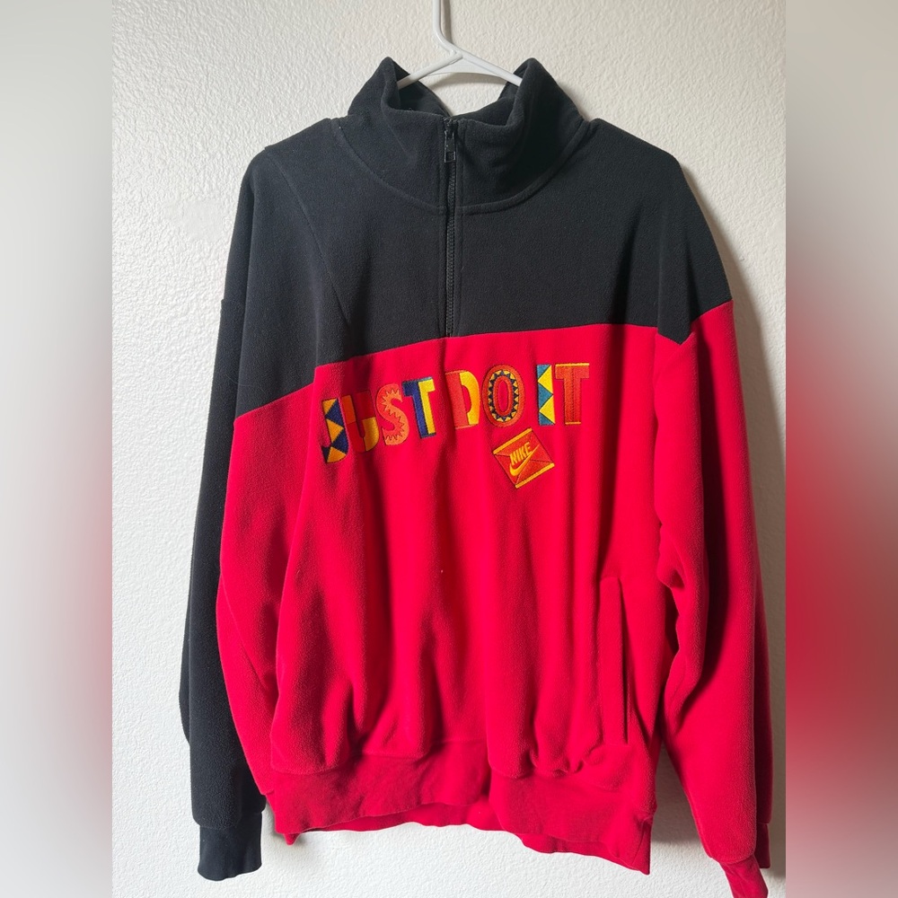 Nike Men’s Red and Black Half-Zip Fleece Sweatshirt
